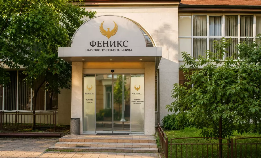 Вход в наркологическую клинику «Феникс» в Губкине